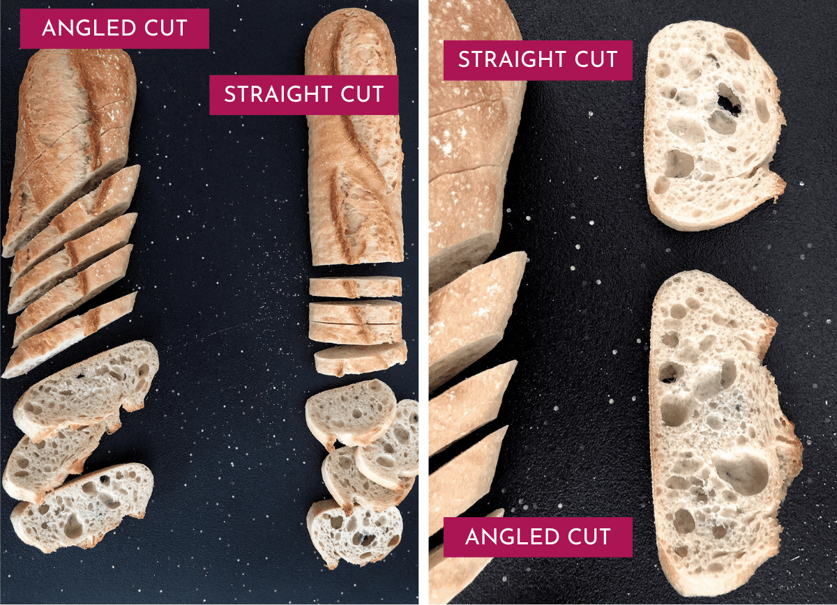 Angle cut and straight cut on baguette.
