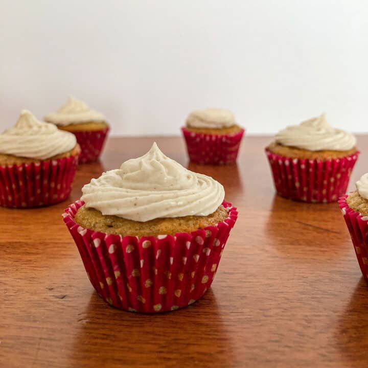 Eggless banana apple cupcakes with cinnamon buttercream frosting.