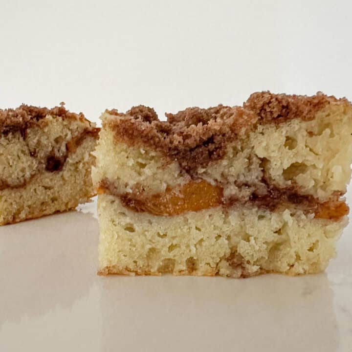 Piece of peach coffee cake.