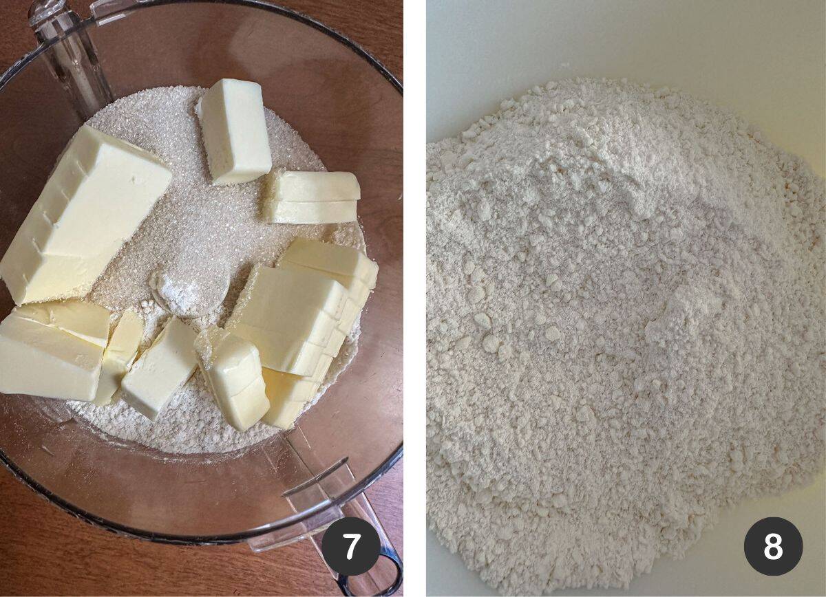 Cutting in butter to dry ingredients.