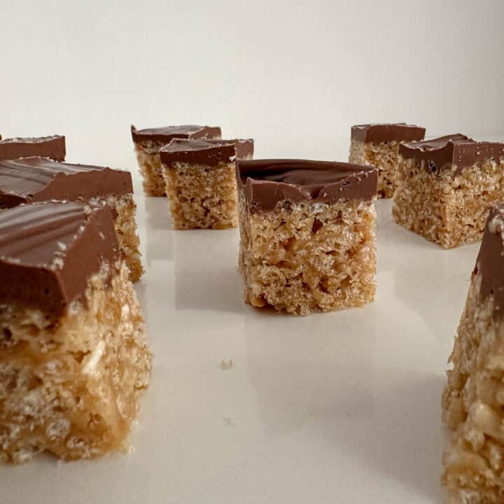 Scotcharoos, or Tahoe Treats, on a board.