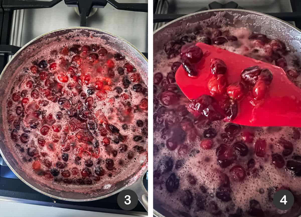 Cooking cranberries and seeing how they pop when cooking.