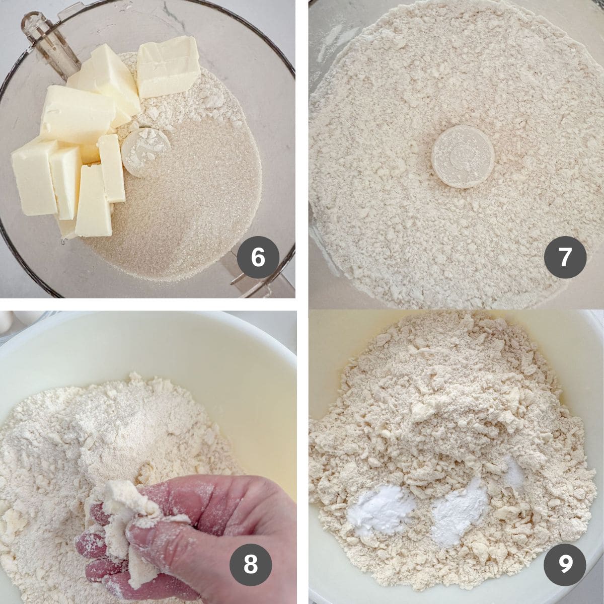 Cutting butter into dry ingredients using a cuisinart.