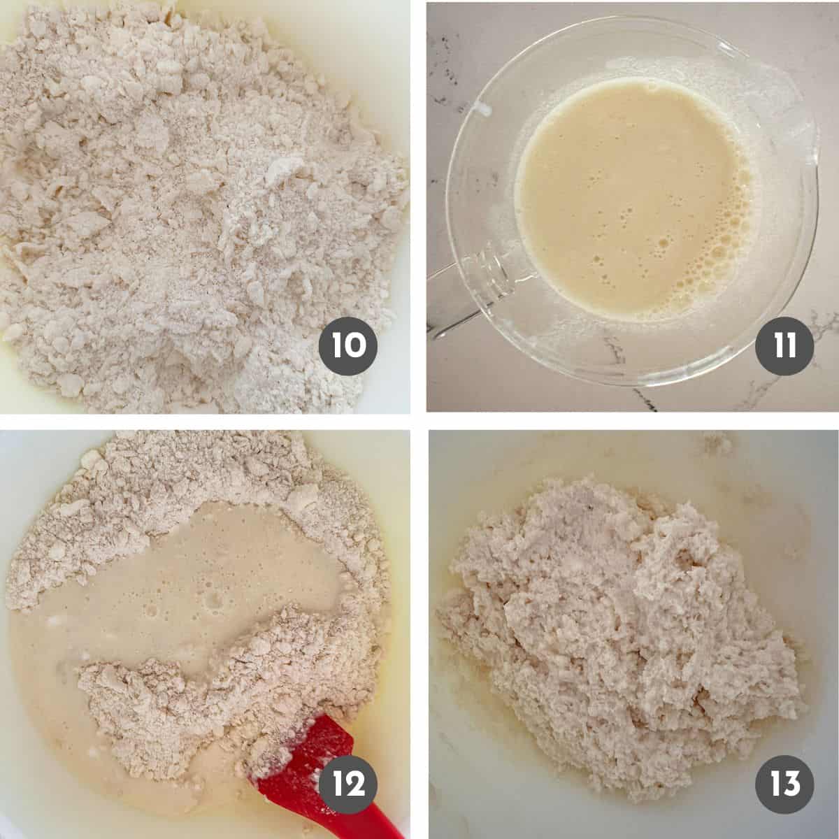 Mixing the coffee cake batter in a bowl.