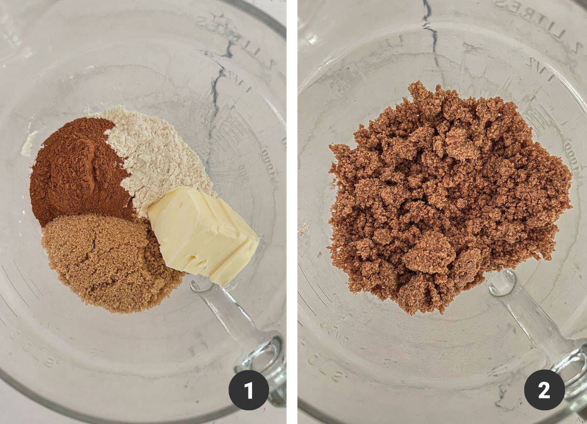 Mixing cinnamon streusel topping in a bowl.