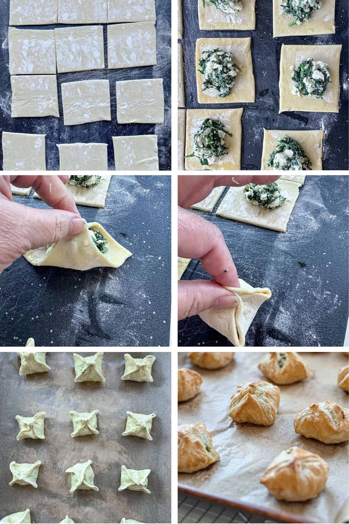 Forming puff pastry parcels.